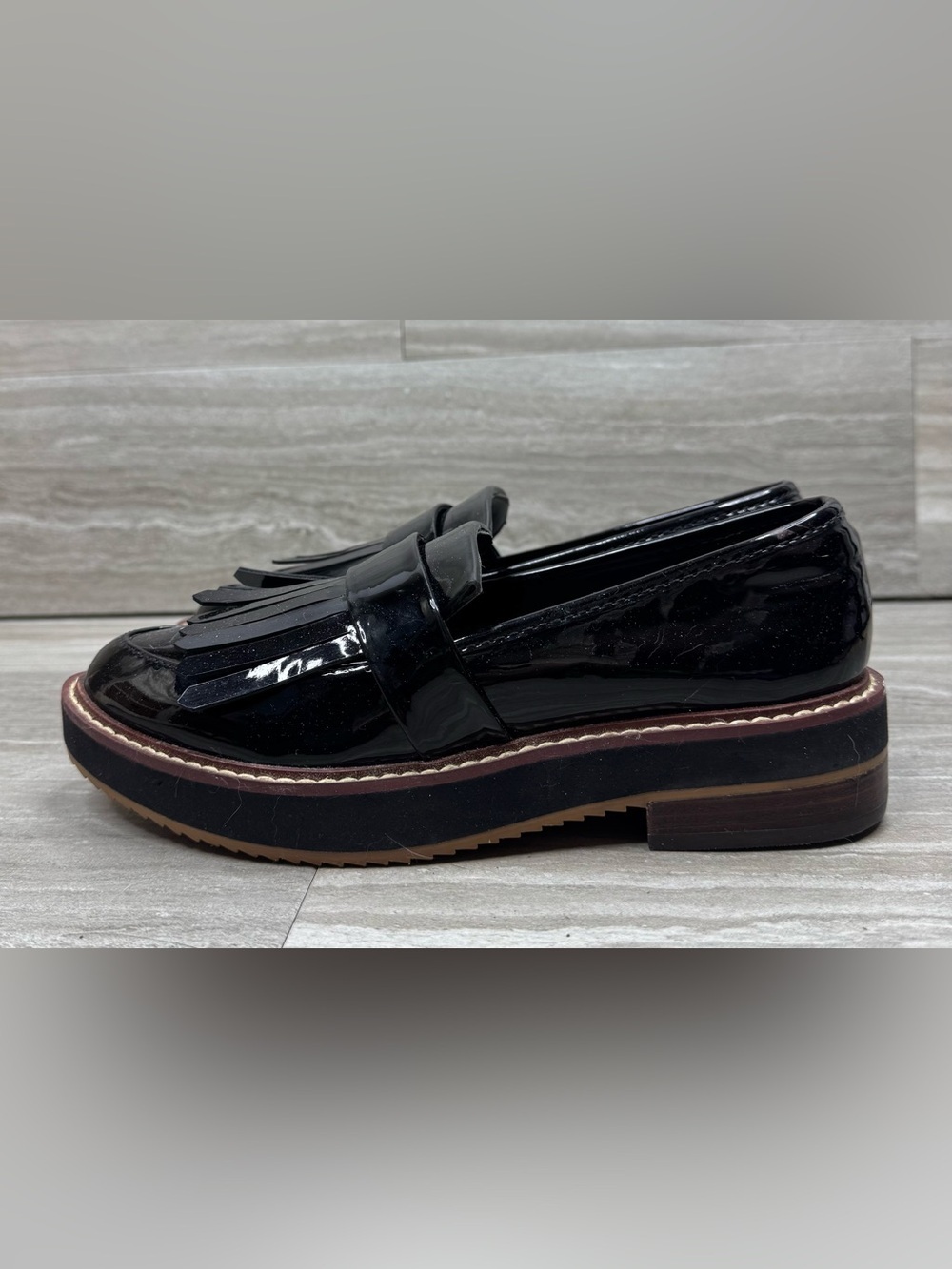 NEW American Eagle Outfitters Black Patent Platform Tassel Loafers Size 6 - Picture 14 of 14